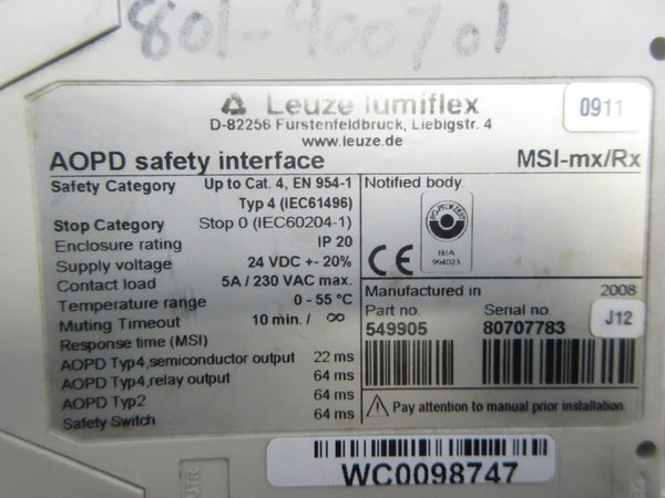 LEUZE MSI-MX/RX 24VDC NSNP