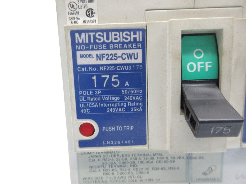 MITSUBISHI NF225-CWU 240VAC 175A UNMP