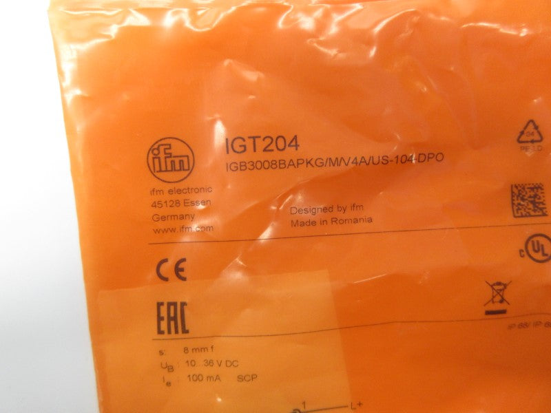 IFM EFECTOR IGT204 IGB3008BAPKG/M/V4A/US-104-DPO 10-36VDC NSMP