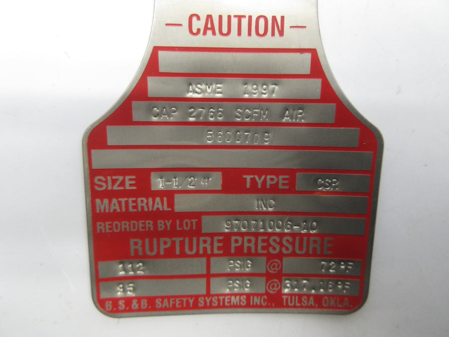 B.S.&B SAFETY SYSTEMS CSR 95/112PSI 1-1/2" NSNP