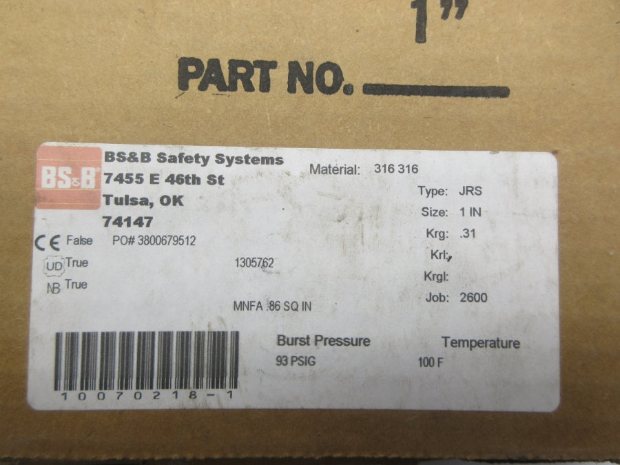 BS&B SYSTEMS JRS 98PSI 1" NSNP