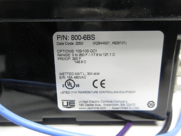 UNITED ELECTRIC 800-6BS 480VAC 15A 0-250'F NSNP