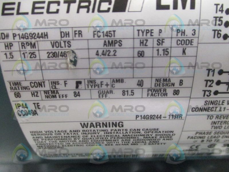 RELIANCE ELECTRIC P14G9244H ELECTRIC MOTOR 1.5 HP UNMP
