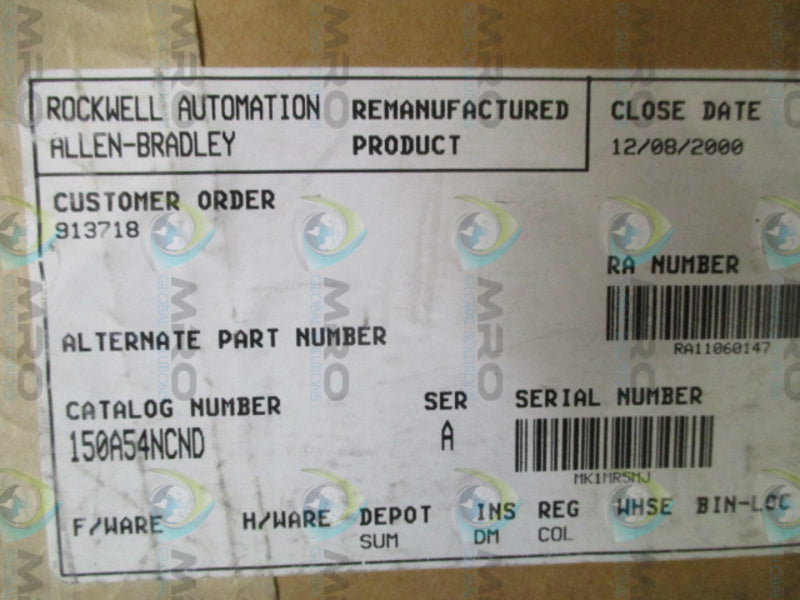 ALLEN BRADLEY SMART SMC-2 150-A54NC-ND SER. A (REMANUFACTURED) NSMP