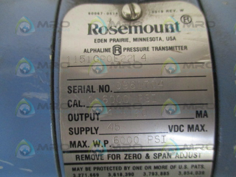 ROSEMOUNT 1151GP0E22L4 PRESSURE TRANSMITTER NSNP