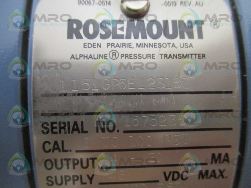 ROSEMOUNT 1151GP6E12S1B1 PRESSURE TRANSMITTER 0-100 PSI NSNP