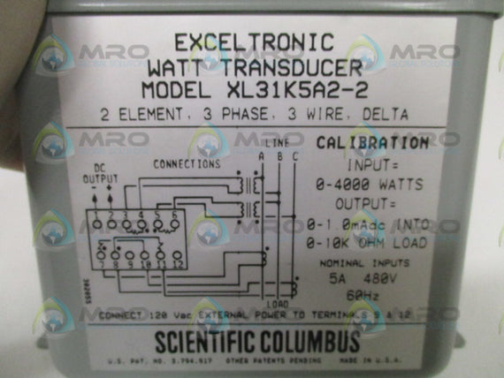 SCIENTIFIC COLUMBUS EXCELTRONIC XL31K5A2-2 WATT TRANSDUCER NSNP