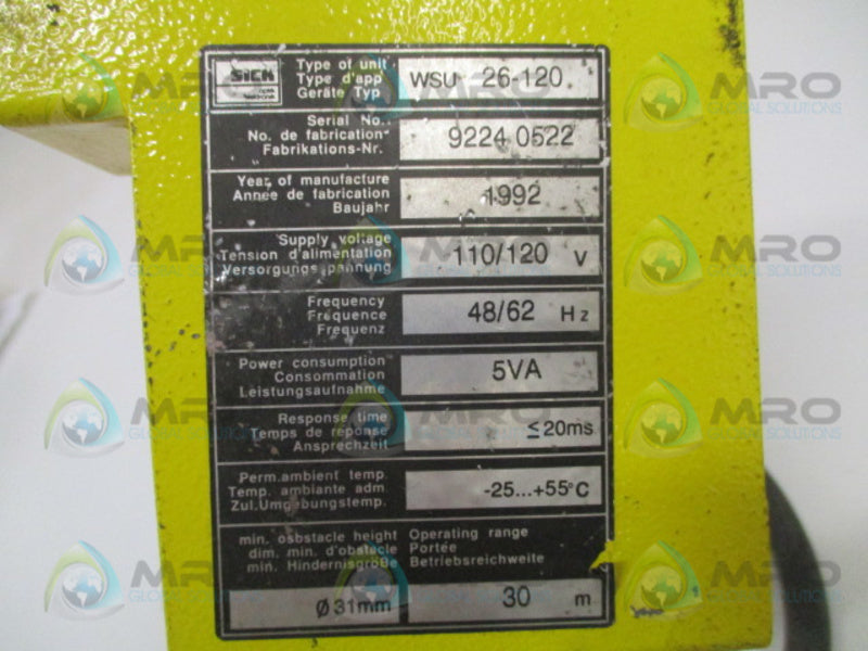 SICK WSU26-120 PHOTOELECTRIC SAFETY SWITCH UNMP