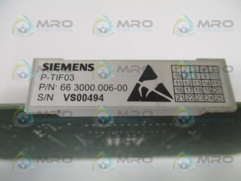 SIEMENS P-TIF03 66.3000.006-00 PROGRAMMED CARD ASSEMBLY NSNP