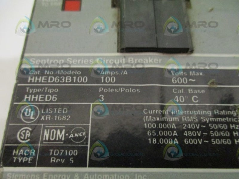 SIEMENS HED63B100 CIRCUIT BREAKER 100A NSNP