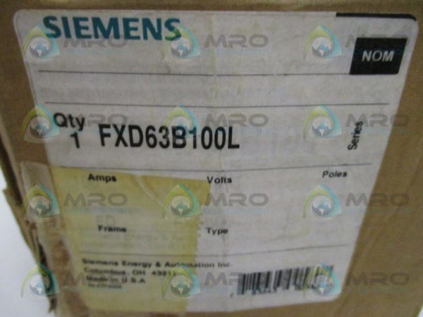 SIEMENS FXD63B100L CIRCUIT BREAKER 100A NSMP