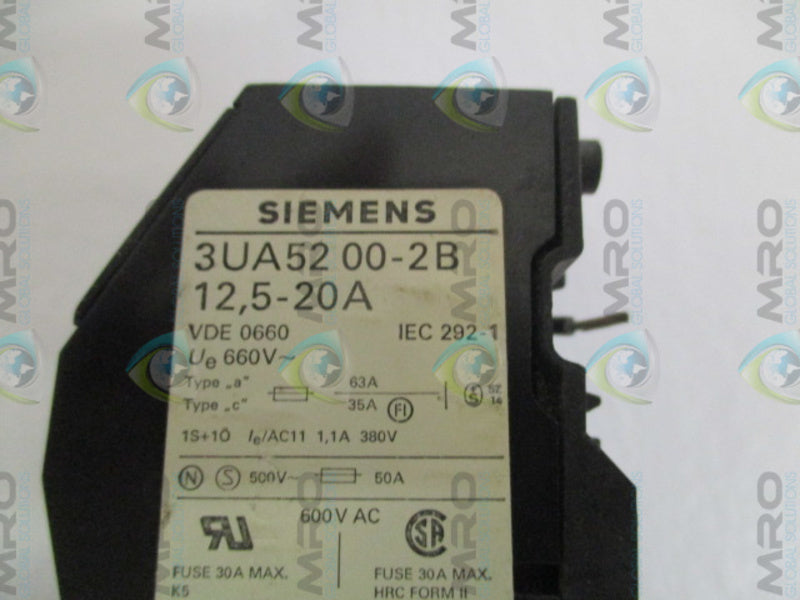 SIEMENS 3UA5200-2B SOLID STATE OVERLOAD RELAY 12.5-20A  UNMP