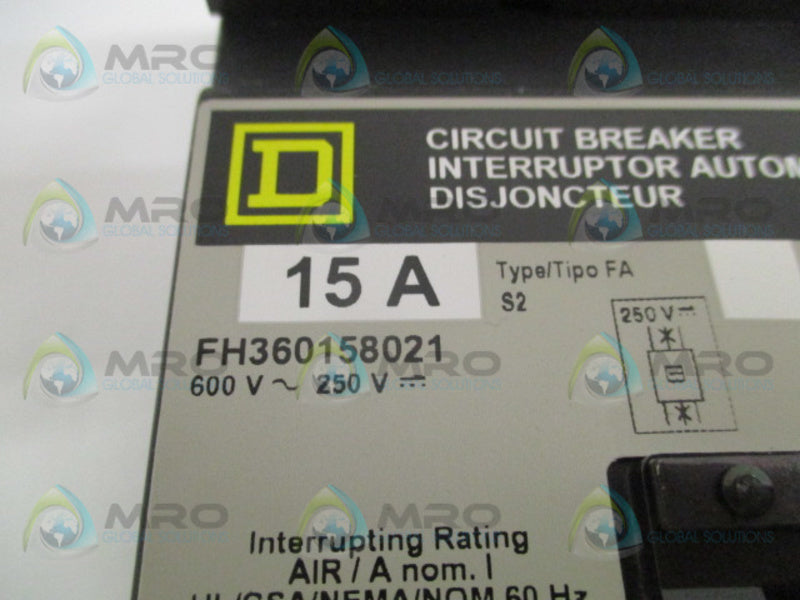 SQUARE D FH360158021 CIRCUIT BREAKER 15A (GREY) NSMP