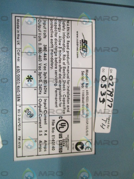 SSD DRIVES 650/022/400/0/00/DISP/US/0/0 DRIVE 3PH NSNP
