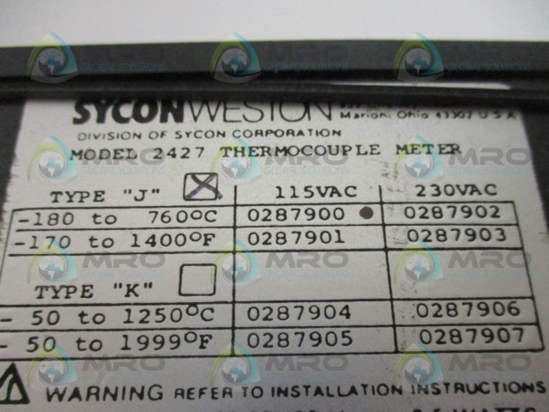 SYCON WESTON 2427-0287900 THERMOCOUPLE METER NSMP