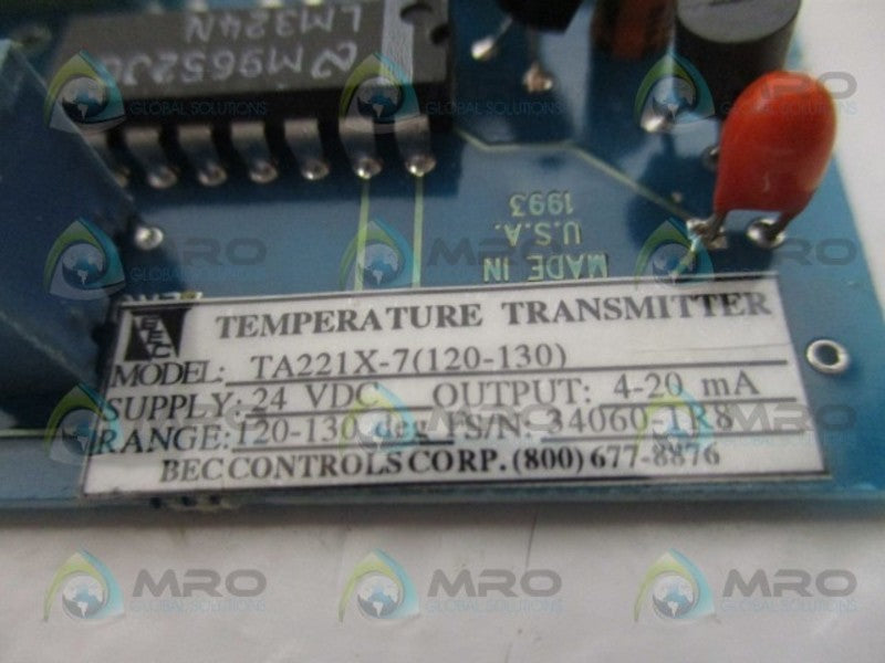 BEC CONTROLS TA22X-7(120-130) TEMPERATURE TRANSMITTER 120-130F NSNP
