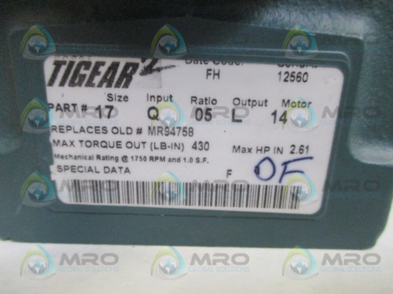 DODGE TIGEAR-2 17Q05L14 GEAR REDUCER 2.61 HP NSMP