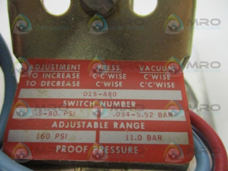 BARKSDALE D1S-A80 PRESSURE SWITCH 160 PSI NSMP