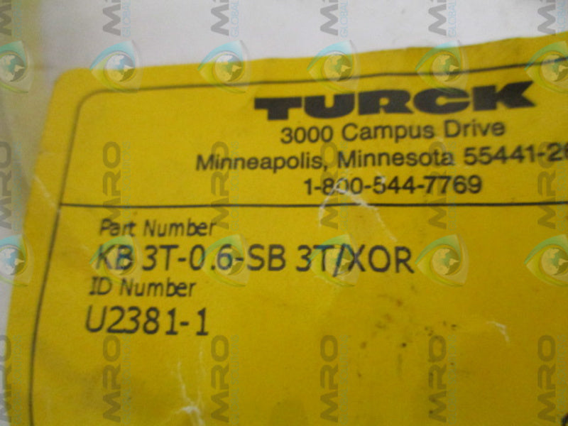 TURCK KB3T-0.6-SB3T/XOR MOLDED CORDSET NSMP