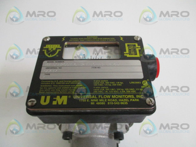 UFM MM-DSB20GM-6-32V1.0-A3WL-15D FLOW INDICATOR 0-20 GPM NSNP