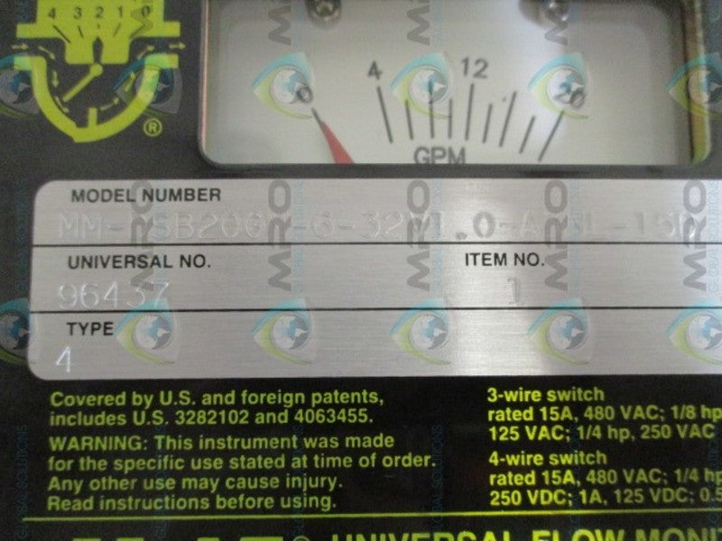 UFM MM-DSB20GM-6-32V1.0-A3WL-15D FLOW INDICATOR 0-20 GPM NSNP