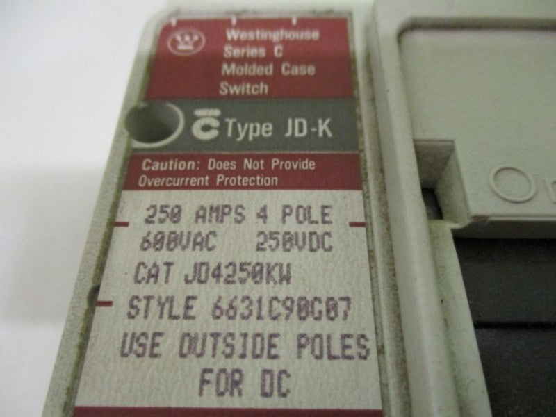 WESTINGHOUSE JD4250KW CIRCUIT BREAKER 250A (AS PICTURED) NSNP