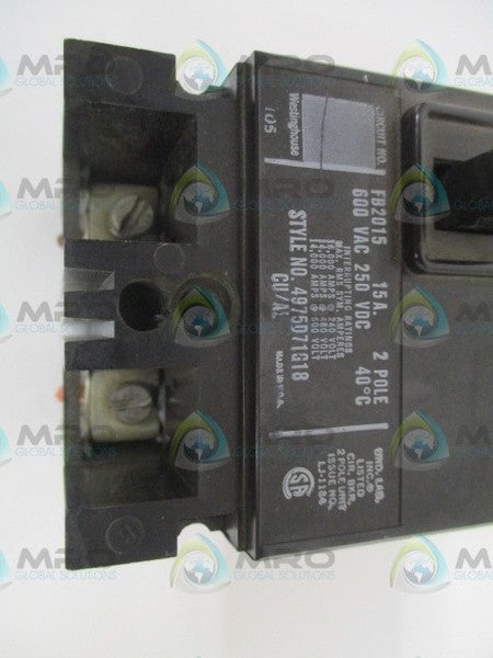 WESTINGHOUSE FB2015 CIRCUIT BREAKER 15A *USED*