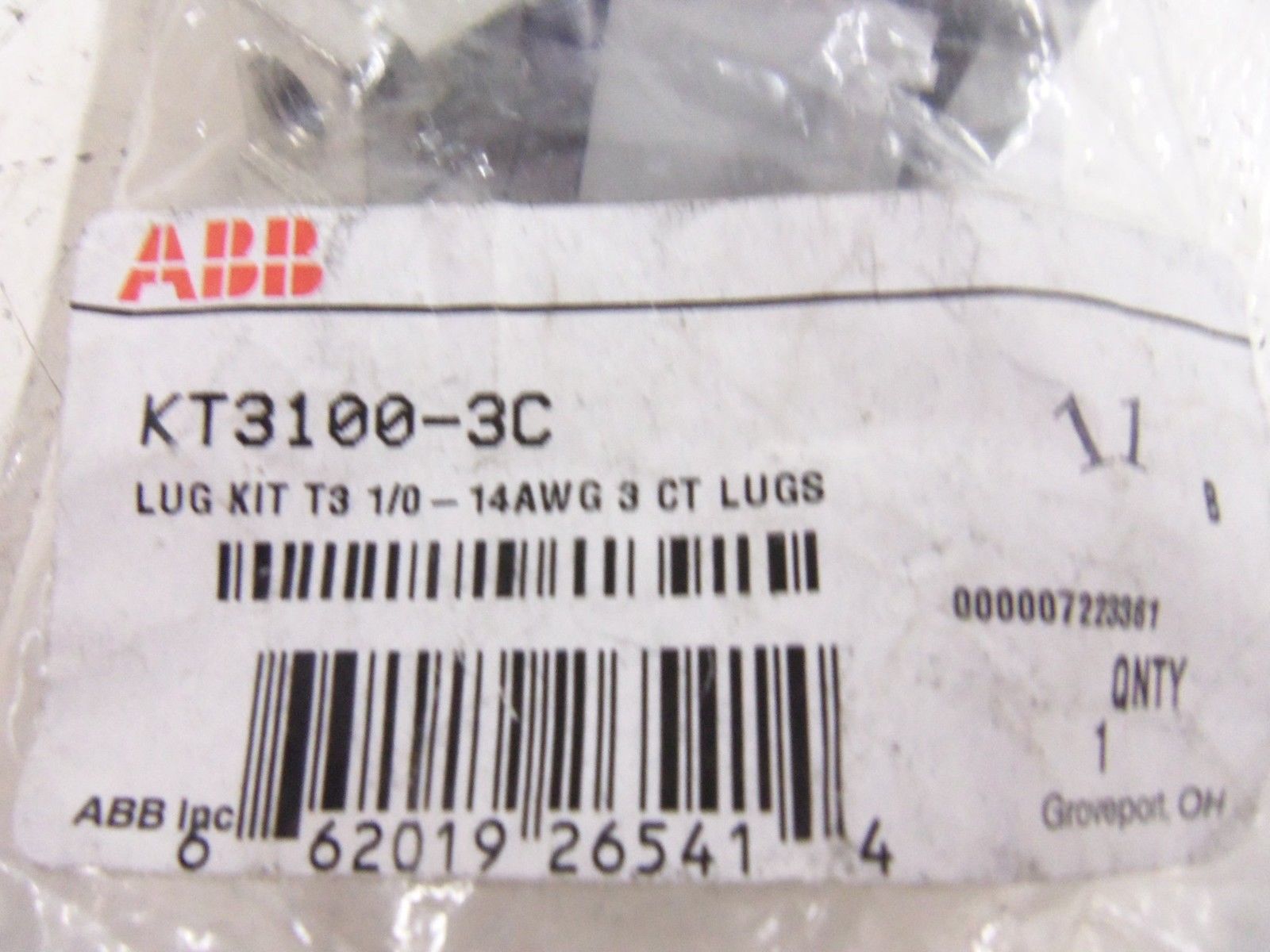 ABB KT3100-3C LUG KIT *NEW IN FACTORY BAG*