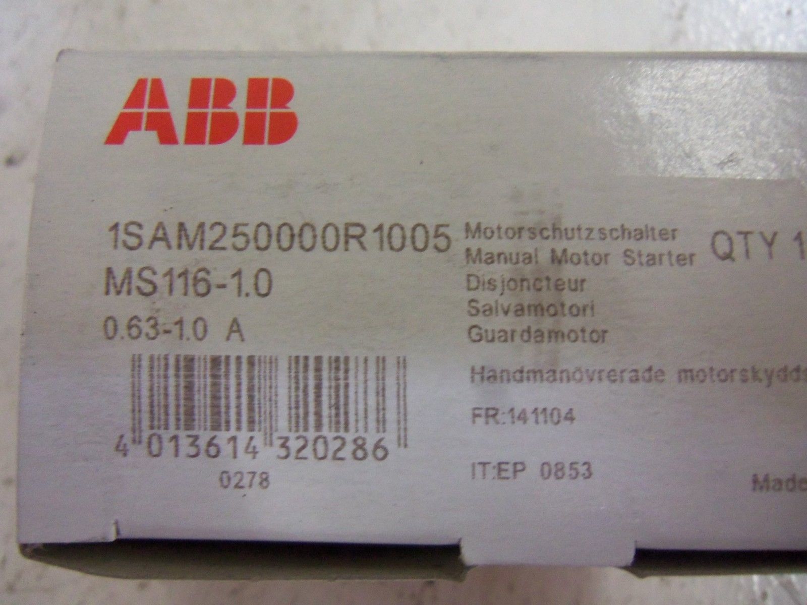 ABB MS116-1.0 1SAM250000R1005 0.63-1.0A NSMP