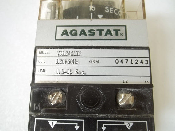 AGASTAT 7012ACLI2 TIMING RELAY 1.5-15SEC. 120V *USED*