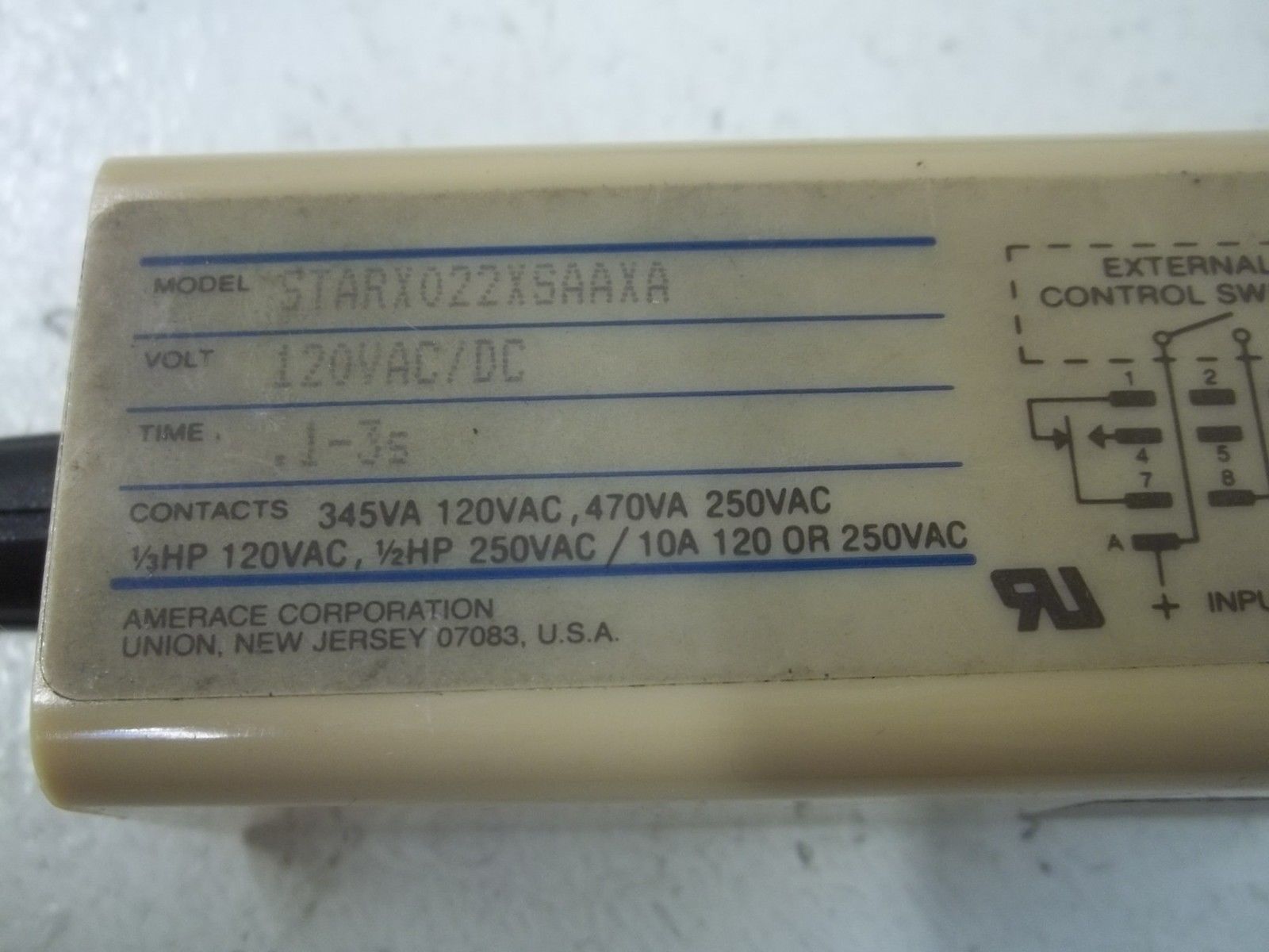 AGASTAT STARX022XSAAXA OFF RELAY TIMER .1-3S 120VAC/DC UNMP