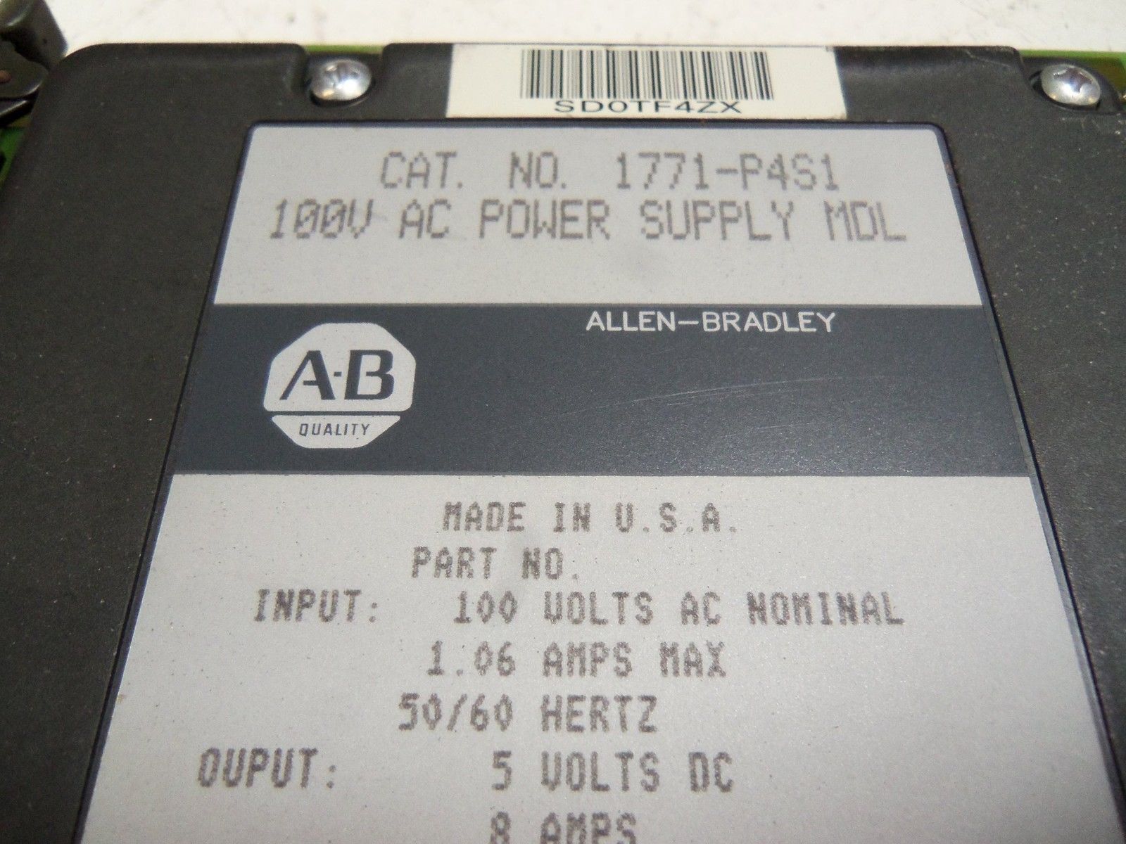 ALLEN BRADLEY 1771-P4S1 POWER SUPPLY MODULE UNMP