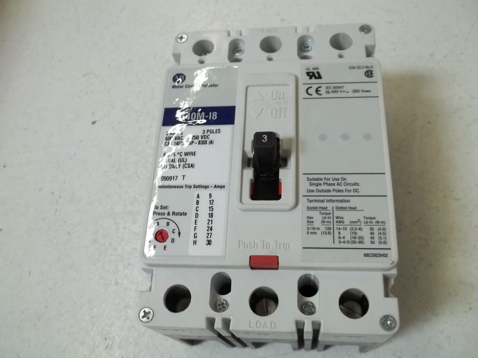 ALLEN BRADLEY 140M-I8P-B30S CIRCUIT BREAKER (MCP) NSMP