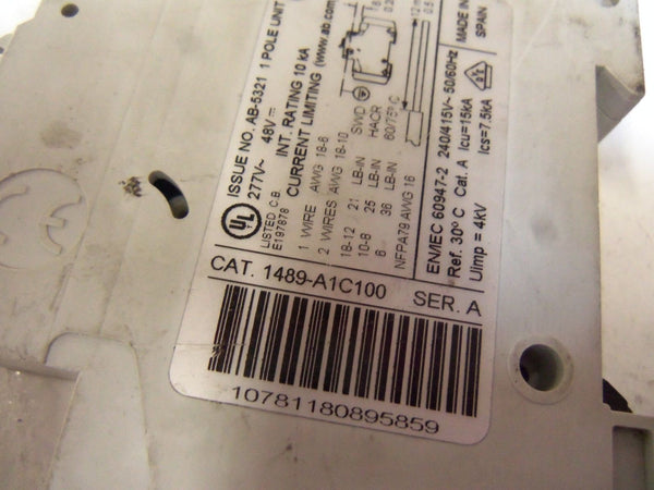 ALLEN BRADLEY 1489-A1C100 SER. A CIRCUIT BREAKER  UNMP