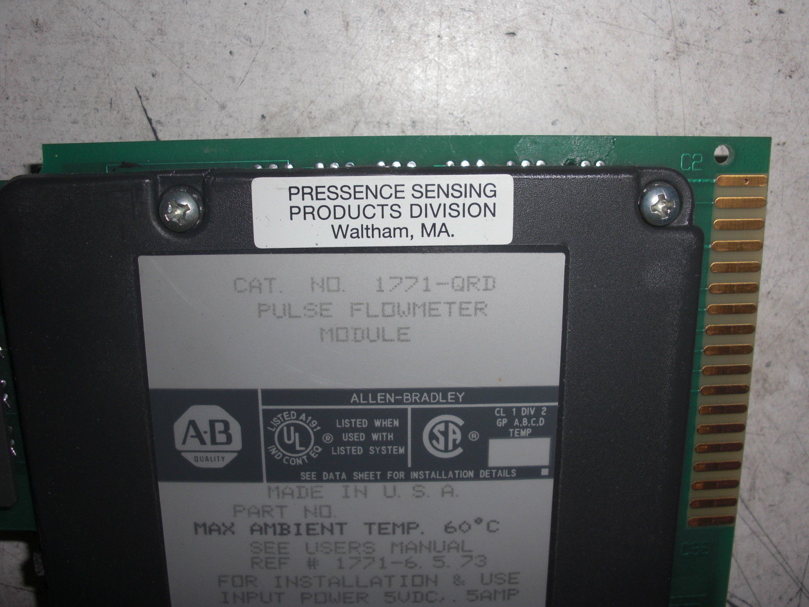 ALLEN BRADLEY 1771-QRD SER. B F/W A PULSE FLOW METER MODULE UNMP