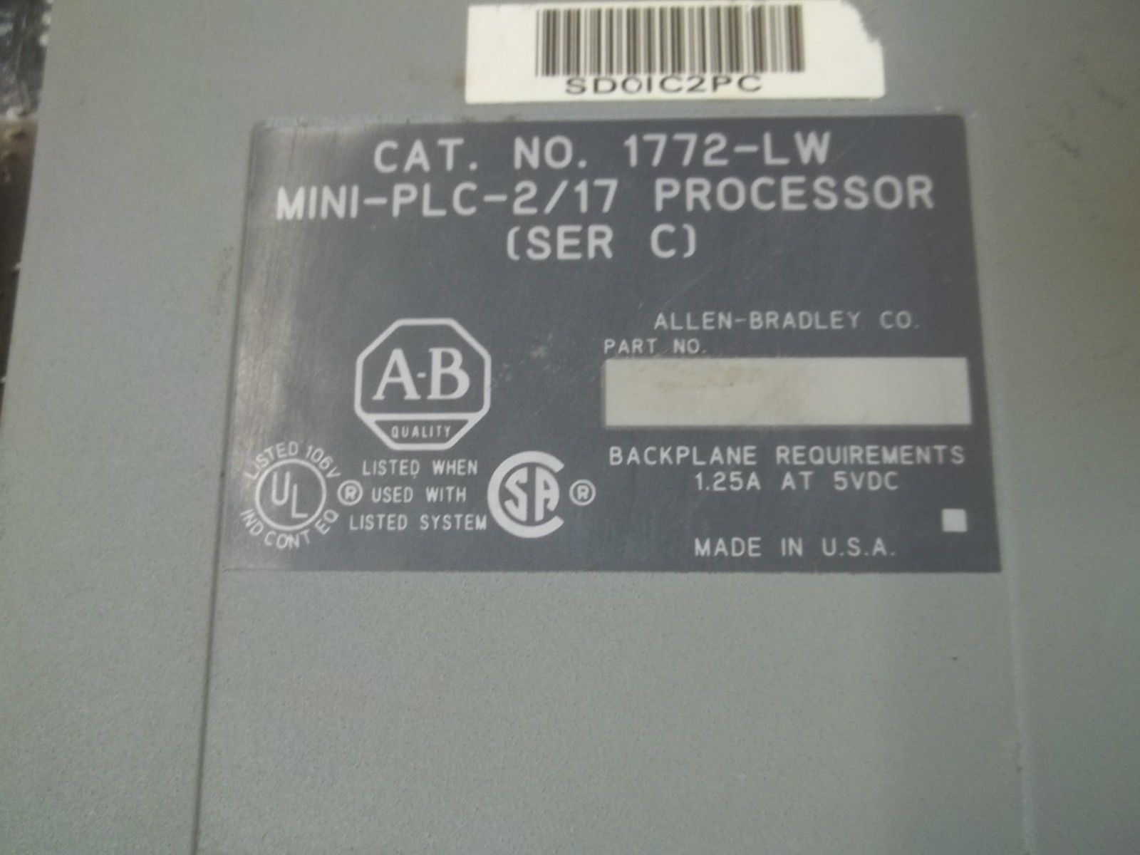ALLEN BRADLEY 1772-LW SER. C F/W D UNMP