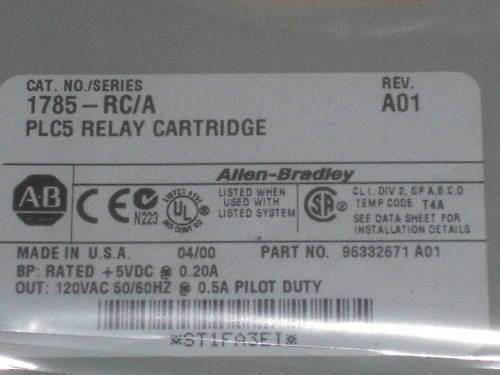 ALLEN BRADLEY 1785-RC SER. A PLC5 RELAY CARTRIDGE NSMP