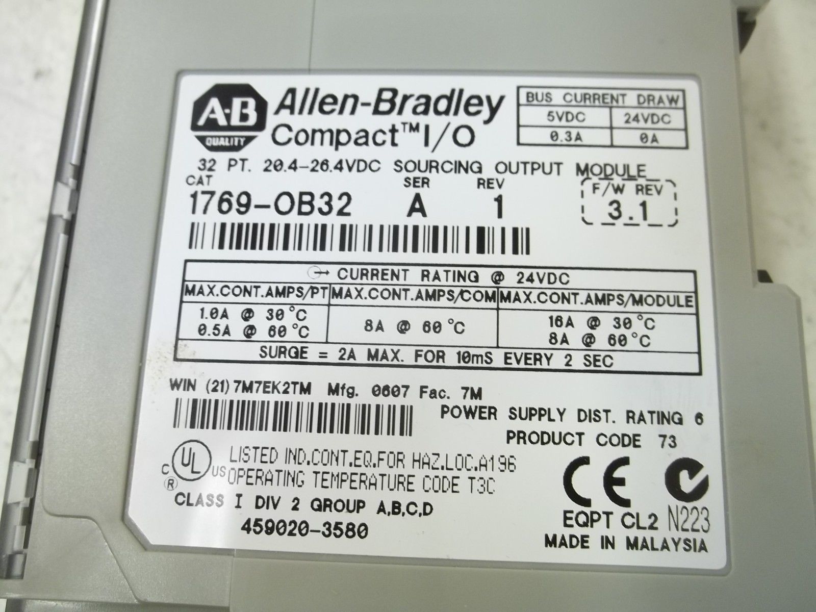 INDUSTRIAL SPARE PART 1796-OB32 SER.A 20.4-26.4VDC SOURCING OUTPUT MODULE NSMP