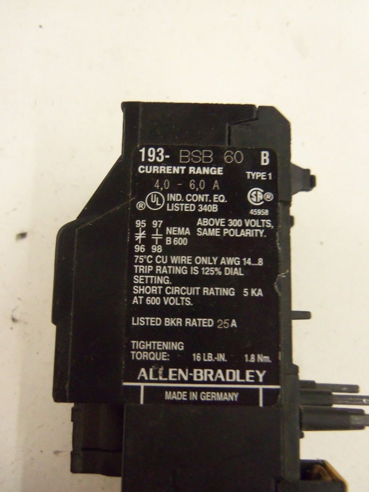 ALLEN BRADLEY 193-BSB-60 SERIES B *USED*