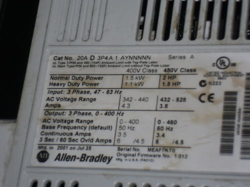 INDUSTRIAL SPARE PART POWERFLEX 70 20AD3P4A1AYNNNNN SER. A AC DRIVE NSMP