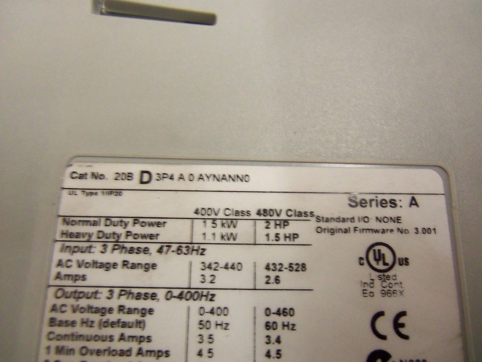 INDUSTRIAL SPARE PART 20B D 3PY A 0 AYNANN0 SERIES A 20BD3P4A0AYNANN0  UNMP