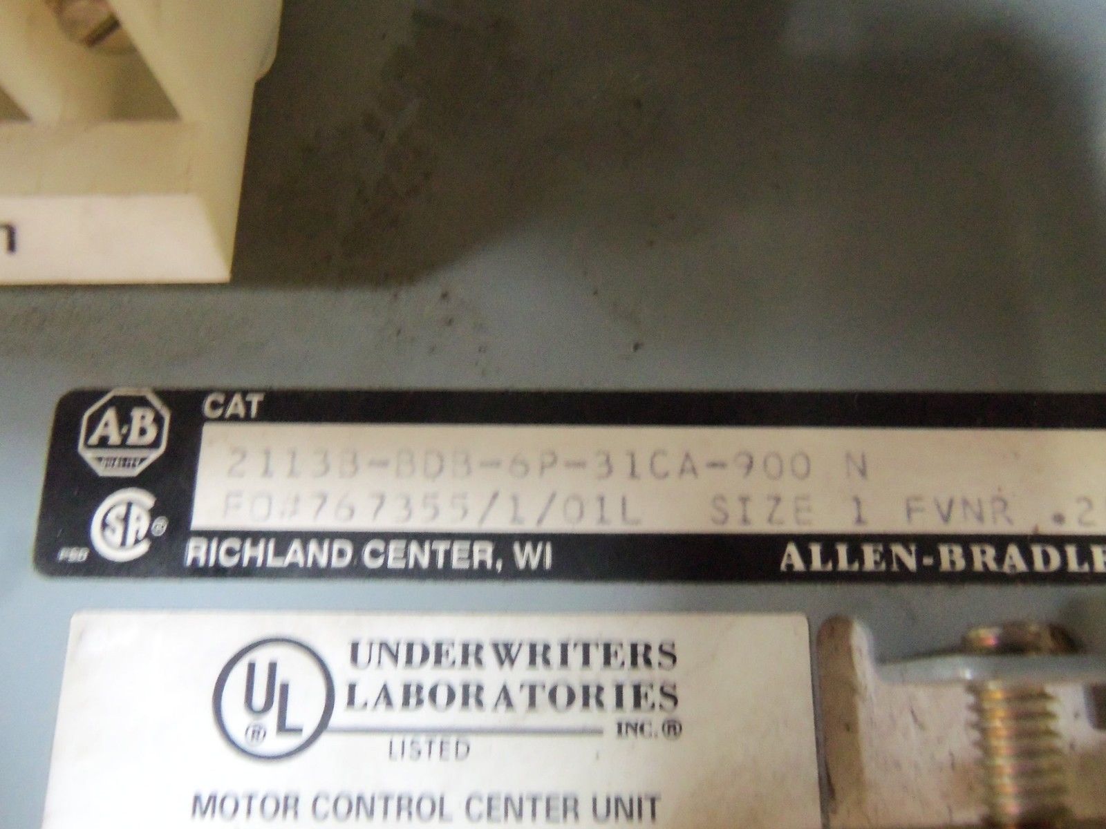 ALLEN BRADLEY 2113B-BDB-6P-31CA-900 SERIES N MOTOR CONTROL CENTER UNMP