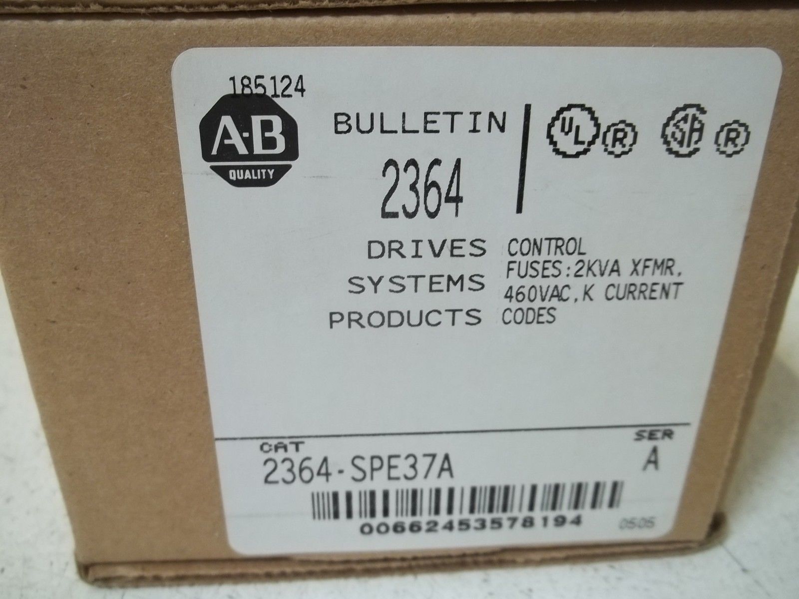 INDUSTRIAL SPARE PART 2364-SPE37A SER.A CONTROL FUSES:2KVA 460VAC, K CURR.NSMP