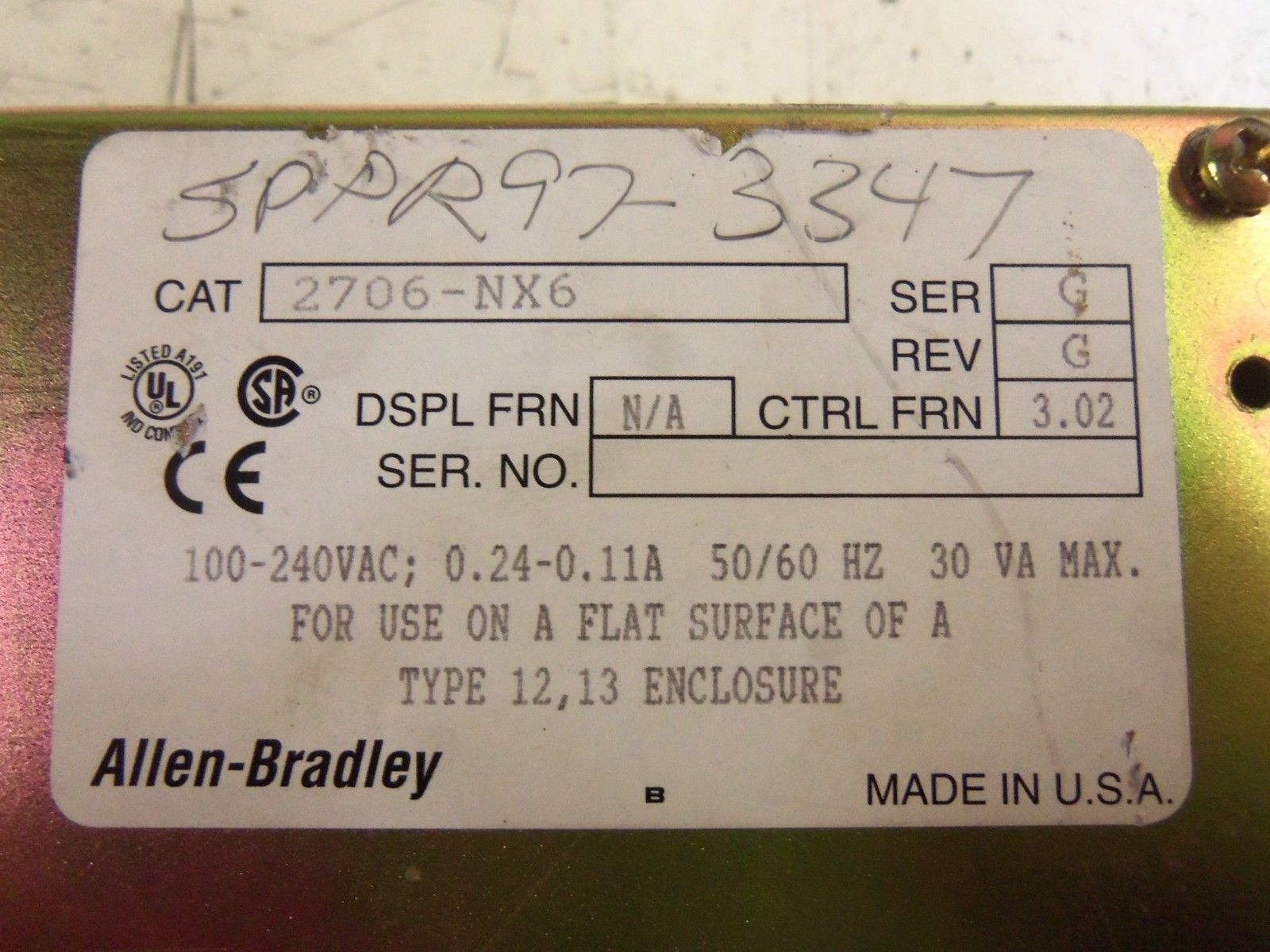 INDUSTRIAL SPARE PART 2706-NX6 SER. G UNMP