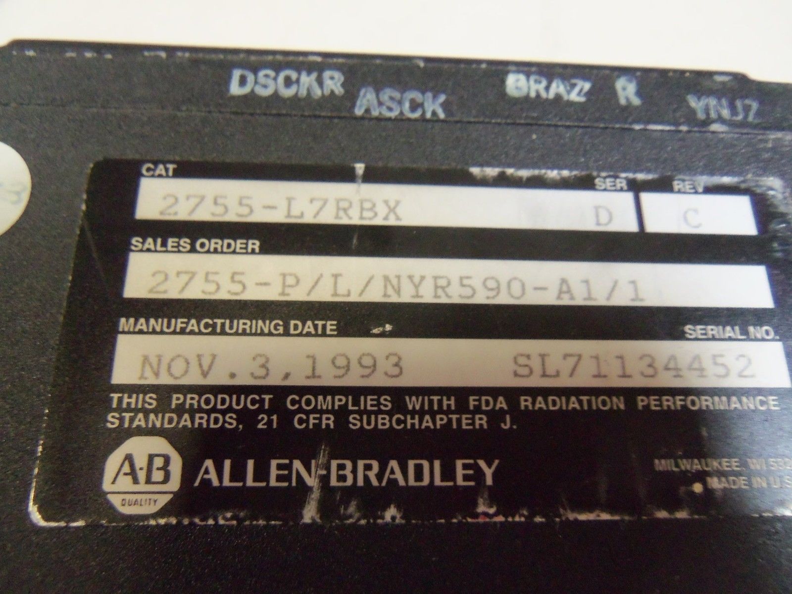 INDUSTRIAL SPARE PART 2755-L7RBX SER. D UNMP