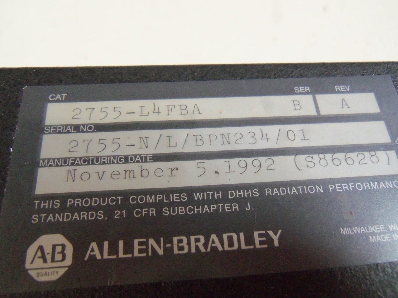 INDUSTRIAL SPARE PART 2755-L4FBA SER.B BARCODE SCANNER UNMP