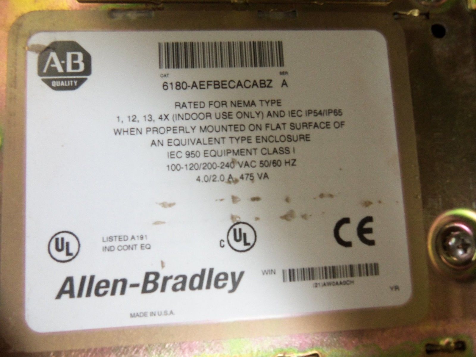 INDUSTRIAL SPARE PART 6180-AEFBECACABZ SER. A UNMP