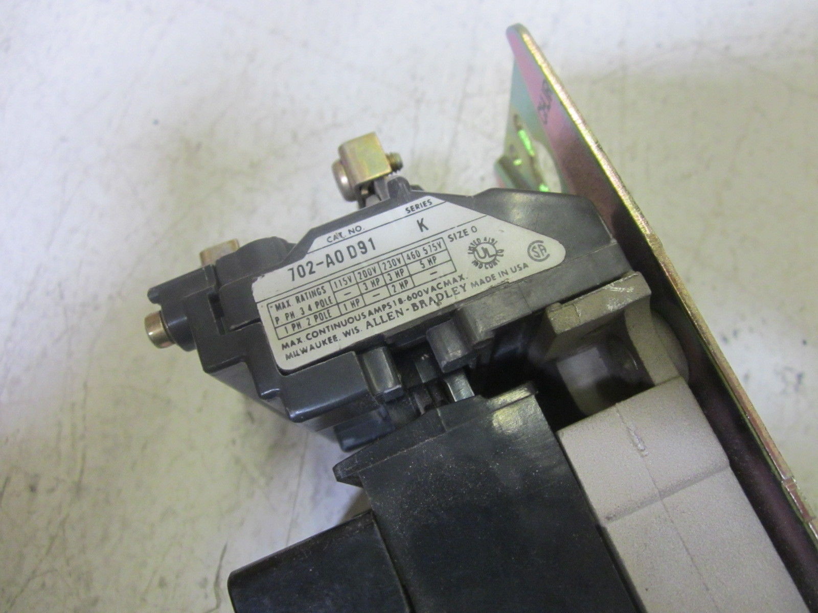 ALLEN BRADLEY 702-A0D91 SER.K CONTACTOR  1POLE 18A 120V UNMP