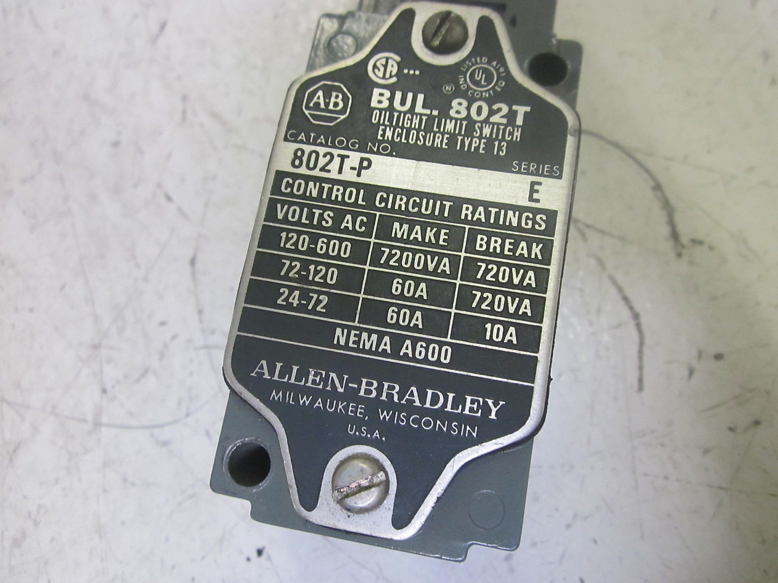 INDUSTRIAL SPARE PART 802T-P SER.E LIMIT SWITCH  UNMP