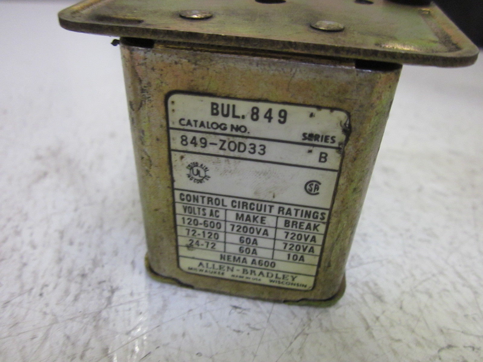 ALLEN BRADLEY 849-Z0D33 SER.B 120V UNMP